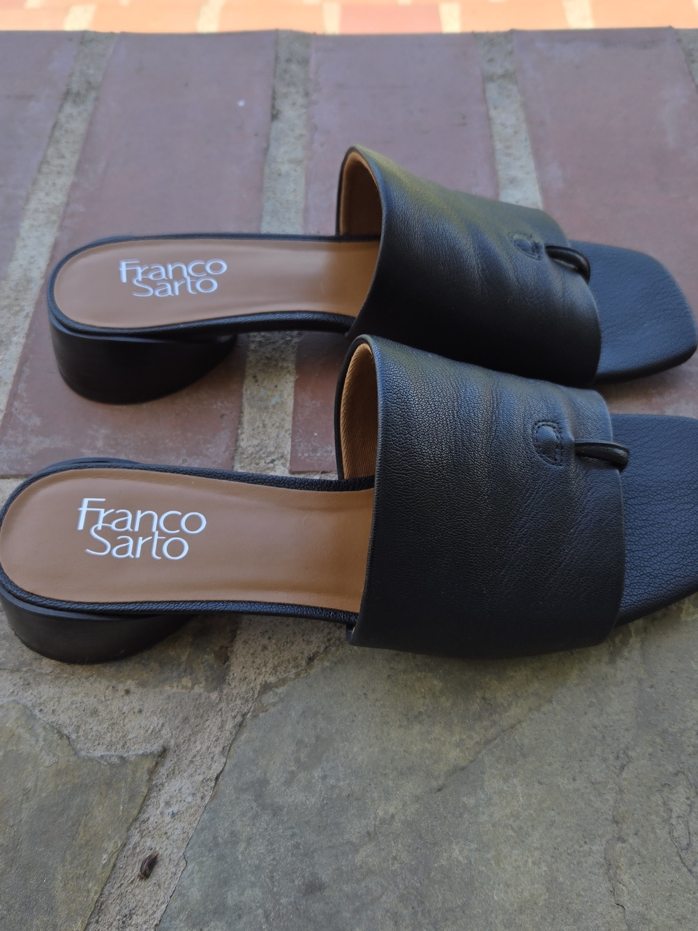 Franco Sarto Black Leather Slide Mules